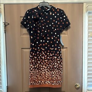 NWT London Times Short Sleeve Polka Dot Tie Neck Sheath Dress size 6P
